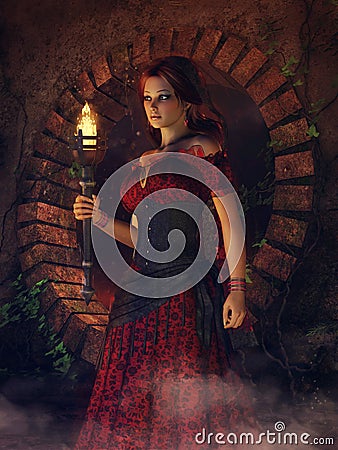 Gypsy girl with a torch Stock Photo