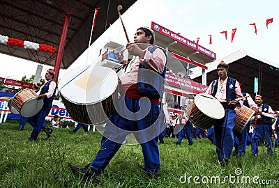 Gypsy musicians perform at the opening ceremony of the Kirkpinar Turkish Oil Wrestling Festival in Edirne in Turkey. Editorial Stock Photo