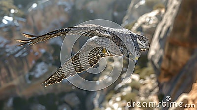 Gyrfalcon is flying in the air hunting for prey generated by AI. Stock Photo