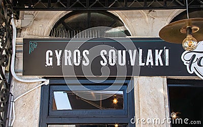 Gyros and Souvlaki Cafe Along the Streets of Syros Editorial Stock Photo