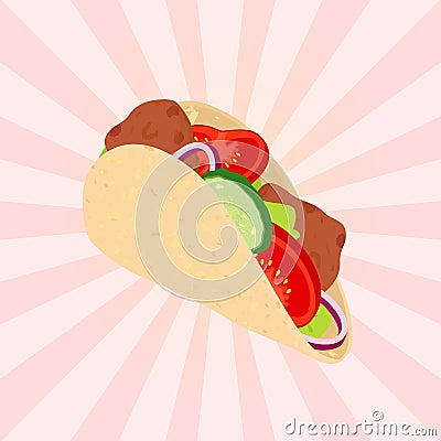 Gyros tasty fast food. Grilled meat, Greece fastfood. Flat style. Vector Illustration