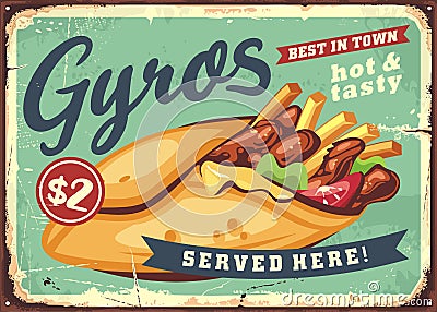 Gyros vintage metal sign advertisement Vector Illustration