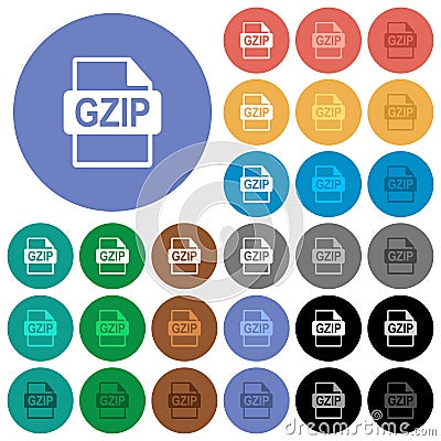 GZIP file format round flat multi colored icons Stock Photo