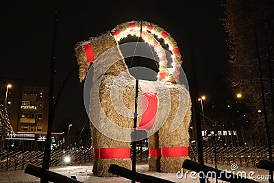 GÃ¤vle goat is a big Christmas goat of straw Editorial Stock Photo