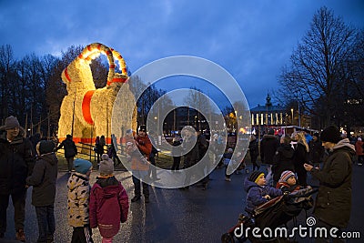 GÃ¤vlebocken (GÃ¤vle Goat) inaguration of 29 November 2015 in Gavle Sweden Editorial Stock Photo