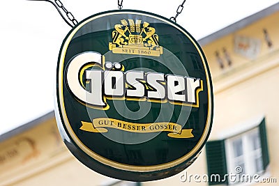 GÃ¶sser beer sign in salzburg austria Editorial Stock Photo
