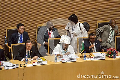 H.E. Dr. Nkosazana Dlamini-Zuma, H.E. Ban Ki-moom and H.E. Ato H Editorial Stock Photo