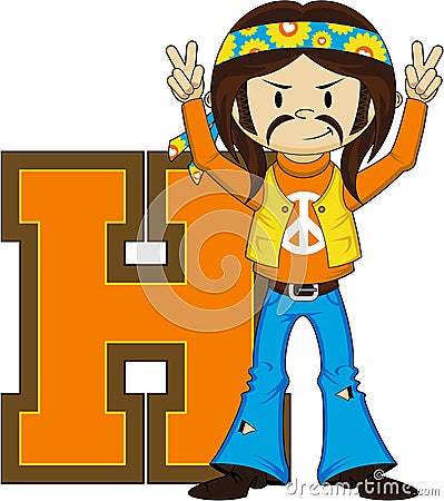 H is for Hippie Cartoon Character Vector Illustration