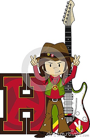 H is for Hippie Cartoon Character Vector Illustration