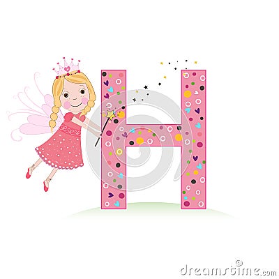 H letter with a cute fairy tale Vector Illustration