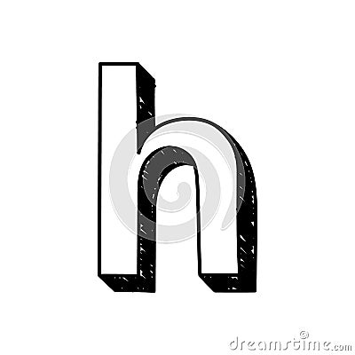 H letter hand-drawn symbol. Vector illustration of a small English letter h. Hand-drawn black and white Roman alphabet Vector Illustration