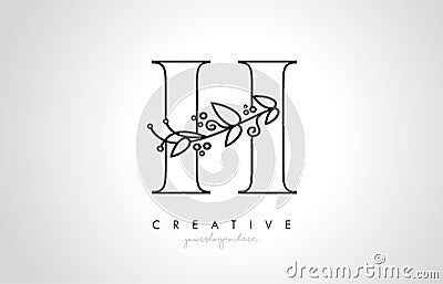H Letter Logo With Organic Monogram Plant Leafs Detail and Circle Design. Creative Letter Icon Vector Illustration