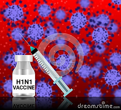 H1N1 virus vaccine on blur background and surface reflection Cartoon Illustration