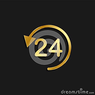 24h, nonstop gold icon. Vector illustration of golden particle background Vector Illustration