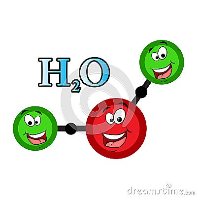 H2o character water molecule structure. Liquid aqua atom formula with eyes and smile. Vector illustration isolated on white Vector Illustration