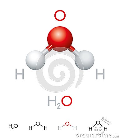 H2O Water molecule model and chemical formula Vector Illustration