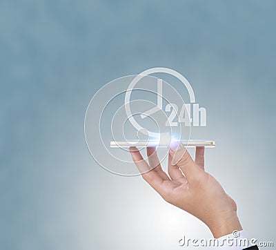 24h Open hours vector icon. Non stop working shop or service symbol. All day working time sign. Stock Photo