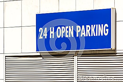 24h Open Parking Sign Stock Photo