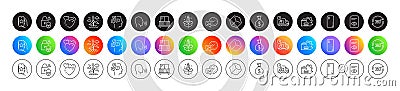 24h service, Human sing and Full rotation line icons. For web app, printing. Round icon buttons. Vector Vector Illustration