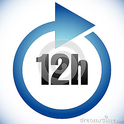 12h Turnaround time TAT icon. Interval for processing, return to customer. Duration, latency for completion, request fulfilling Vector Illustration