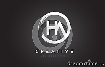 HA Circular Letter Logo with Circle Brush Design and Black Background. Vector Illustration