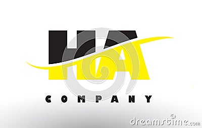 HA H A Black and Yellow Letter Logo with Swoosh. Vector Illustration