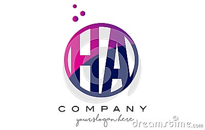 HA H A Circle Letter Logo Design with Purple Dots Bubbles Vector Illustration