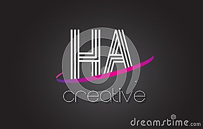 HA H A Letter Logo with Lines Design And Purple Swoosh. Vector Illustration