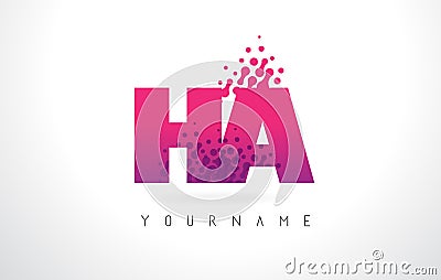 HA H A Letter Logo with Pink Purple Color and Particles Dots Design. Vector Illustration