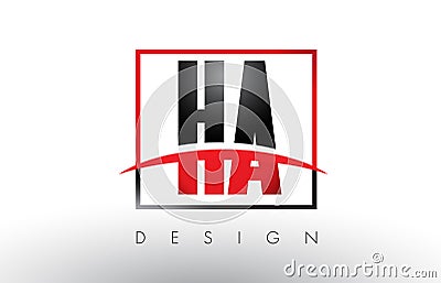 HA H A Logo Letters with Red and Black Colors and Swoosh. Vector Illustration