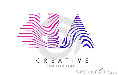 HA H A Zebra Lines Letter Logo Design with Magenta Colors Vector Illustration