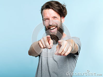 Loser man mocking laugh point finger humiliation Stock Photo