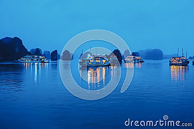 Ha Long bay at night Stock Photo