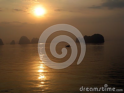 Ha Long Bay Vietnam at sunset Stock Photo