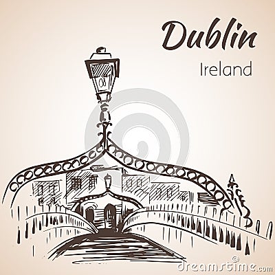 Ha'penny Bridge, Dublin, Ireland. Vector Illustration