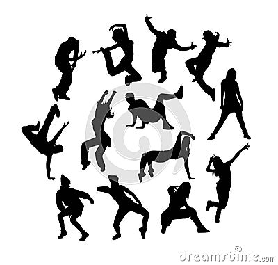 Haappy andCool Hip Hop Dancer Silhouettes Vector Illustration