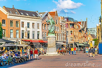 HAARLEM, NETHERLANDS, AUGUST 8, 2018: Statue of Laurens Janszoon Coster on Grote Markt in Haarlem, Netherlands, Netherlands Editorial Stock Photo