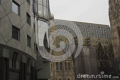 Haas Haus building and Stephansdom cathedral in Vienna Editorial Stock Photo