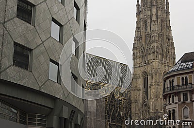 Haas Haus building and Stephansdom cathedral in Vienna Editorial Stock Photo