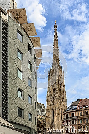Haas Haus with St. Stephen's Cathedral Stock Photo