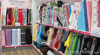 Haberdashery. Rolls of materials. Editorial Stock Photo