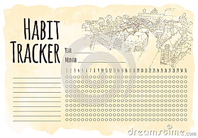 Habit tracker. City sketching. Line art silhouette. Travel card. Tourism concept. Luxembourg. Vector illustration. Vector Illustration