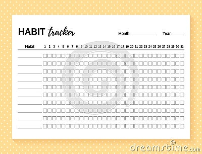 Habit tracker template. Habit diary layout for month. Vector illustration Vector Illustration