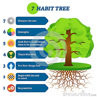 7 habit tree success mindset stages vector illustration Vector Illustration