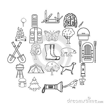 Habitat of animals icons set, outline style Vector Illustration