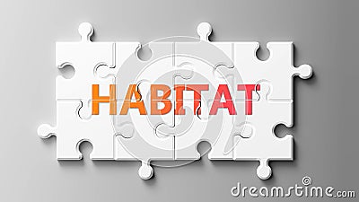 Habitat complex like a puzzle - pictured as word Habitat on a puzzle pieces to show that Habitat can be difficult and needs Cartoon Illustration