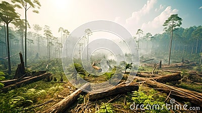 Habitat Destruction. Widespread forest clearing destroys vital habitats, disrupting ecological interactions, reducing biodiversity Stock Photo