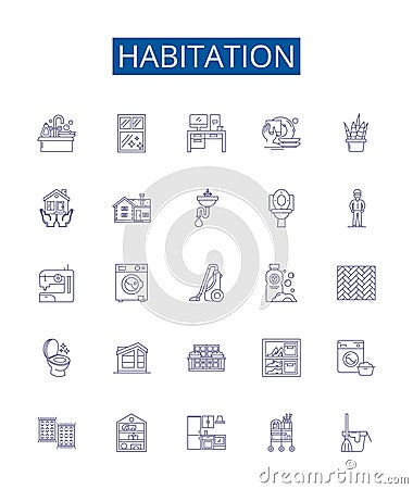 Habitation line icons signs set. Design collection of Accommodation, Residency, Dwelling, Dwell, Home, Homestead Vector Illustration