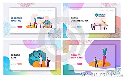 Haccp Hazard Analysis and Critical Control Point Landing Page Template Set. Tiny Characters with Microscope Lab Vector Illustration