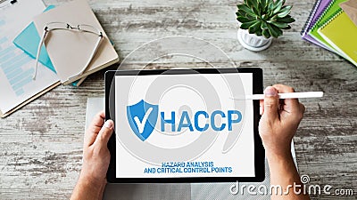 HACCP - Hazard Analysis and Critical Control Point. Standard and certification, quality control management rules Stock Photo